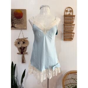 80s NOS Pale Blue Lace Chemise size large